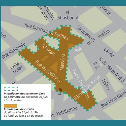 Circulation fête de la musique lille Masséna - Solférino
