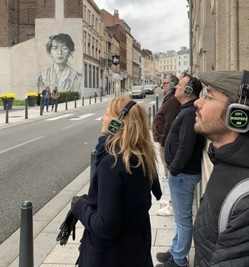 Balade sonore immersive à Roubaix — « Le courage de recommencer » — en autonomie via l'application CityWhispers, en français et en anglais.